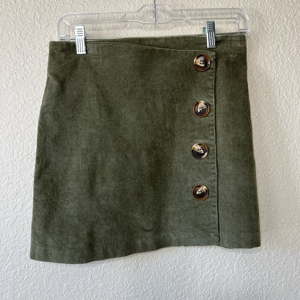 Alter'd State Size L Olive Green Skirt Corduroy Cute As A Button Classic Preppy
